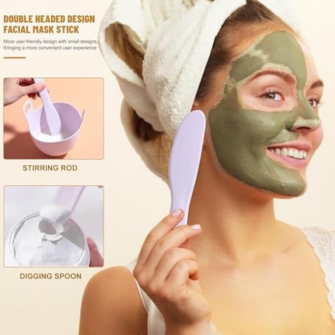 GraGra 4PCS SILICONE MASK BOWL, FACE MASK MIXING BOWL TOOL KIT, WITH SILICONE STICK SPATULAS, FACIAL SPONGE, MEASURING CUP, CLEAN FACIAL ACCESSORIES FOR HOME, PURPLE - Image 4